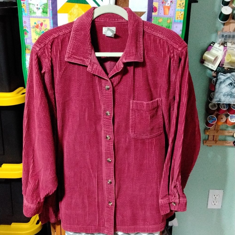 ll Bean corduroy oversized shirt jacket 2x dark red